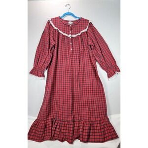 Vintage Erika Taylor Intimates Plaid Nightgown House Dress Lace Trim Size L